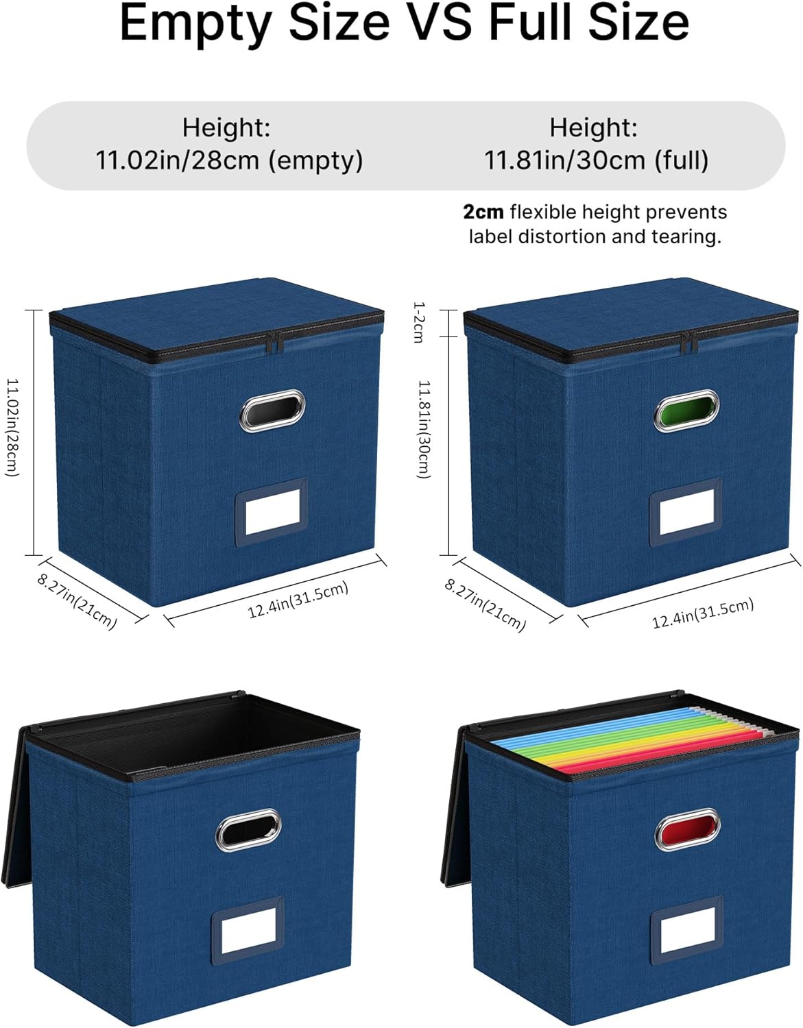 Oterri File Organizer Boxes with Lids, File Box with Mesh Pockets, Document Organizer Box for Letter Size Folders, Zippers Important Document Organizer (Dark Blue, Small-1 Pack Without Folders)