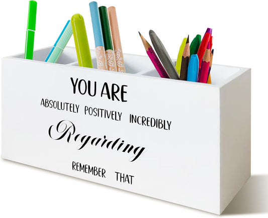 Inspirational Quote Pen Holder for Desk, Motivational Gifts for Women Men Coworkers, Emotional Support Coworker Gift Wooden Pen Pencil Holder Organizer for Office Desk Accessories