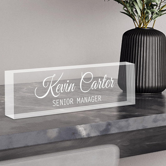 Name Plate for Desk Personalized, Acrylic Desk Decorations, Employee Appreciation Gifts, Custom Office Gifts for Coworkers, Boss, Teacher, Nurse (Engraving 01)