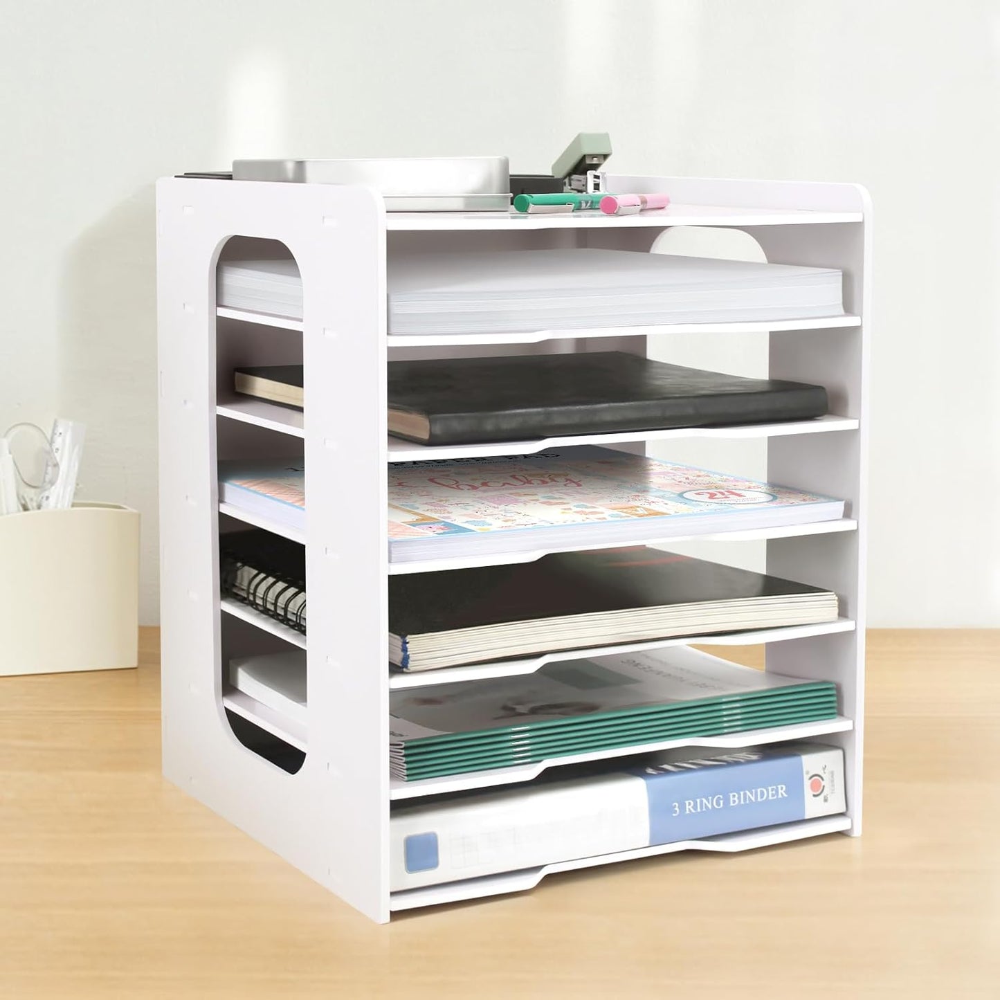 SONGWAY Scrapbook Paper Organizer 12x12-7 Tier File Organizer for Desk, 12x12 Stackable Scrapbook Paper Storage Trays, Desktop File Storage Cube for Home Office School