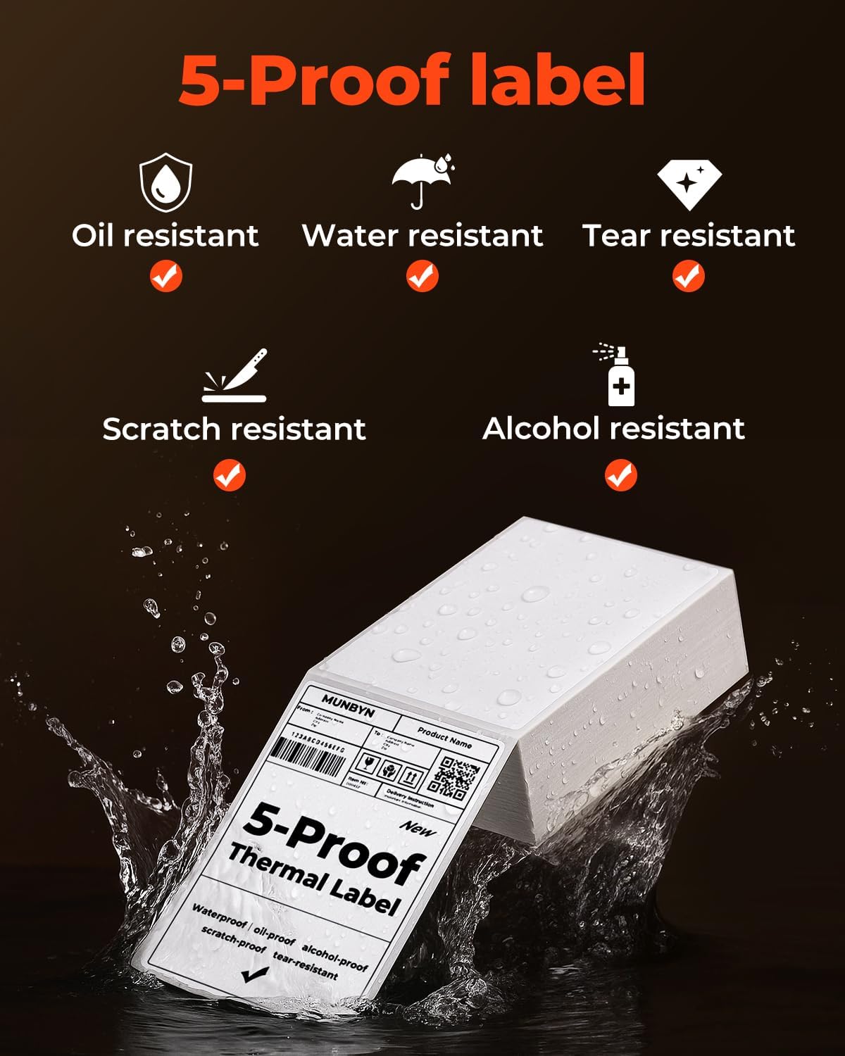 MUNBYN 4"x6" Direct Thermal Shipping Labels, Durable Waterproof, Oil-Proof, Scratch-Proof, Alcohol-Resistant, Tear-Resistant Label Paper for Thermal Printers, Packages, 380 Sheets/Fanfold