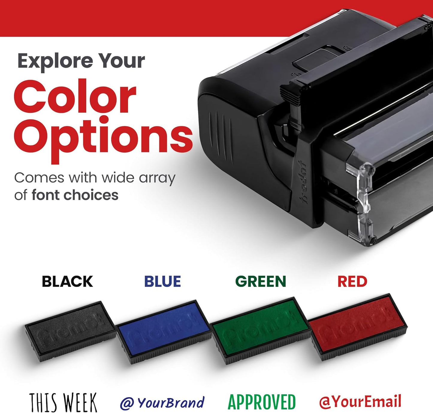 Promot Self Inking 1 Line Custom Stamp - Personalized Name Stamp for Office, Teacher, Address & Business Label Stamp - Choose Font, Ink Color, Pad, Self Inking for Personal & Professional Use - Large