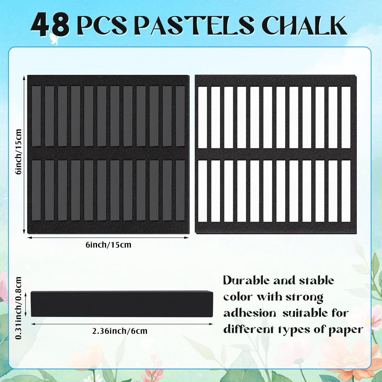 48 Pcs Soft Chalk Pastels Set Soft Pastel for Artists Square Sketch Chalk Non-toxic Artist Pastel Sticks for Professional Artists Students and Art Lovers(Black, White)