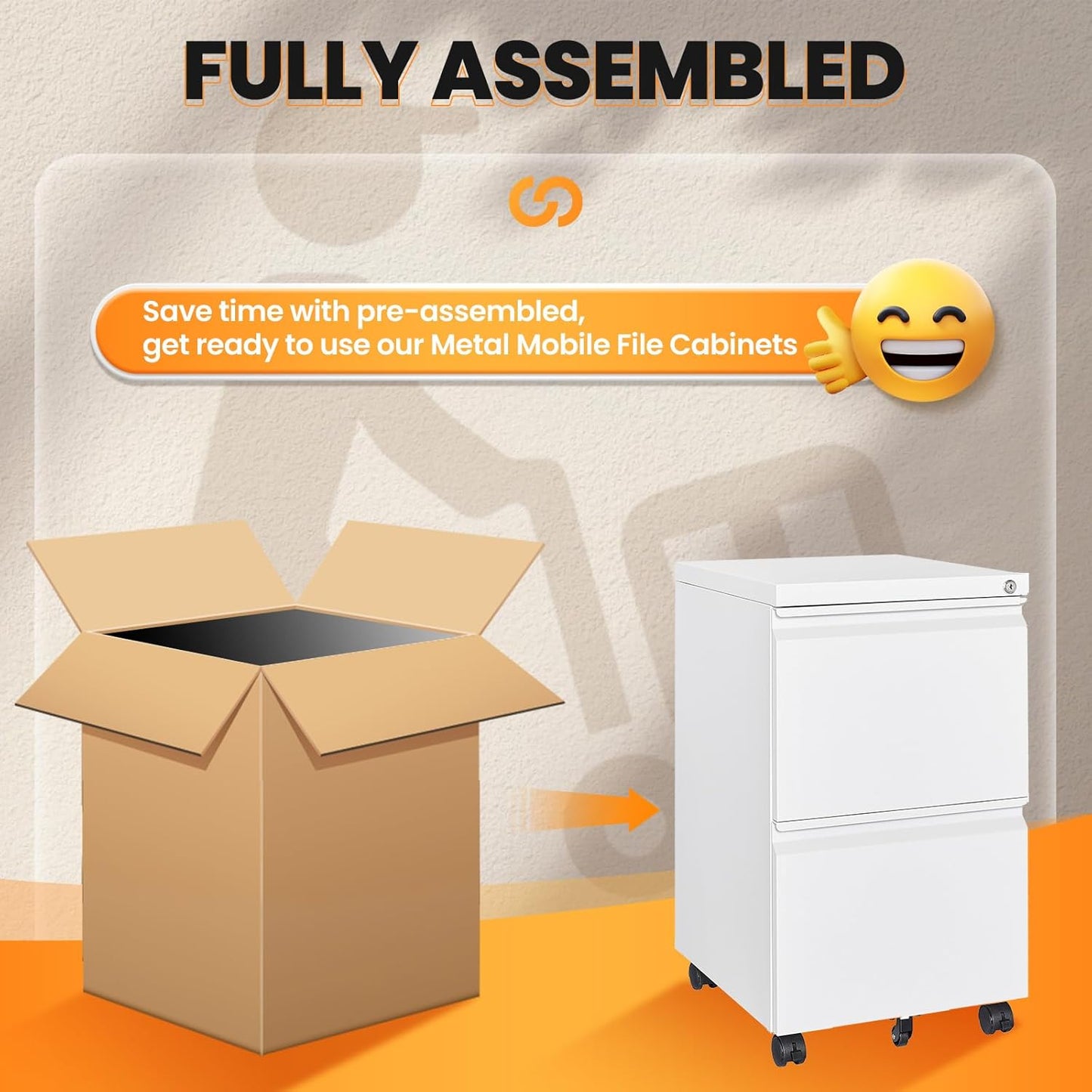 2 Drawer File Cabinet, Fully Assembled Mobile File Cabinets with Lock, Metal Rolling Filing Caninet on Wheels, Small Two Drawer Under Desk Cabnet for Letter/Legal / A4 / File Box - White