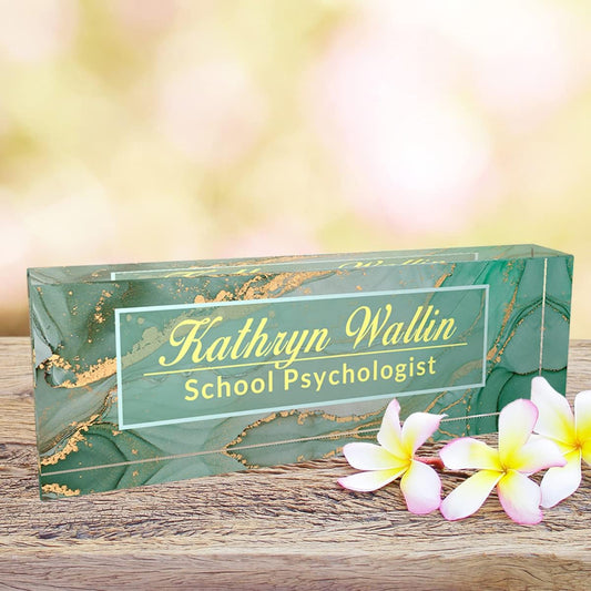 Desk Name Plate Personalized | Office Desk Accessories | Produced in USA | Office Desk Accessories| Name Plate for Desk | Ships Next Day…, Ykl-green Marble