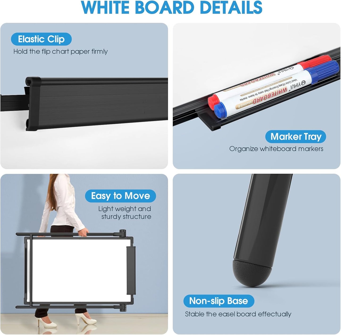 MaxGear Large White Board with Stand, 36" x 24" Double Sided Big Easel Whiteboard A-Stand Dry Erase Board Height Adjustable Flip Chart for School,Classroom,Office, Black Aluminum Alloy Frame