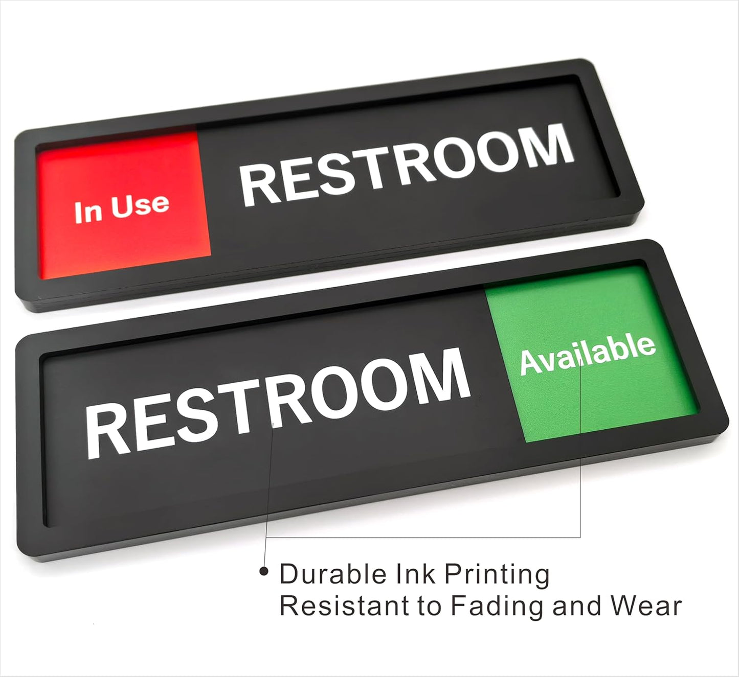 Restroom Sign – In Use / Available Slide Switch Sign ，Premium Durable Acrylic Material, Super Strong Self-Adhesive, Quick Installation, Suitable For Your Home And Business ( 9×3 Inches, Black) (Restroom)