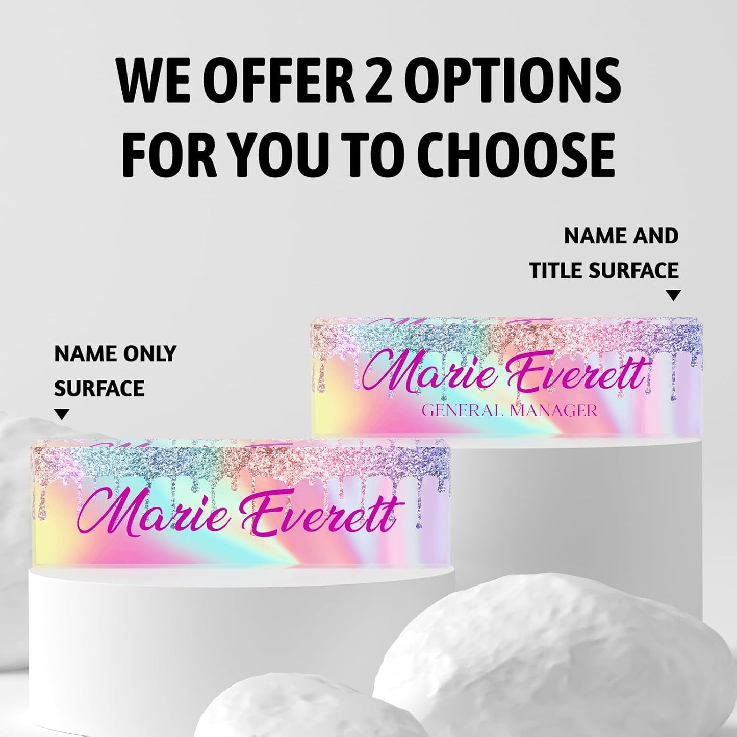 Personalized Name Plate for Desk, Custom Desk Name Plate, Acrylic Name Plate Office Desk Accessories, Personalized Office Gifts for Coworkers Teachers, Employee Appreciation Gifts (B-Colored Crystal)