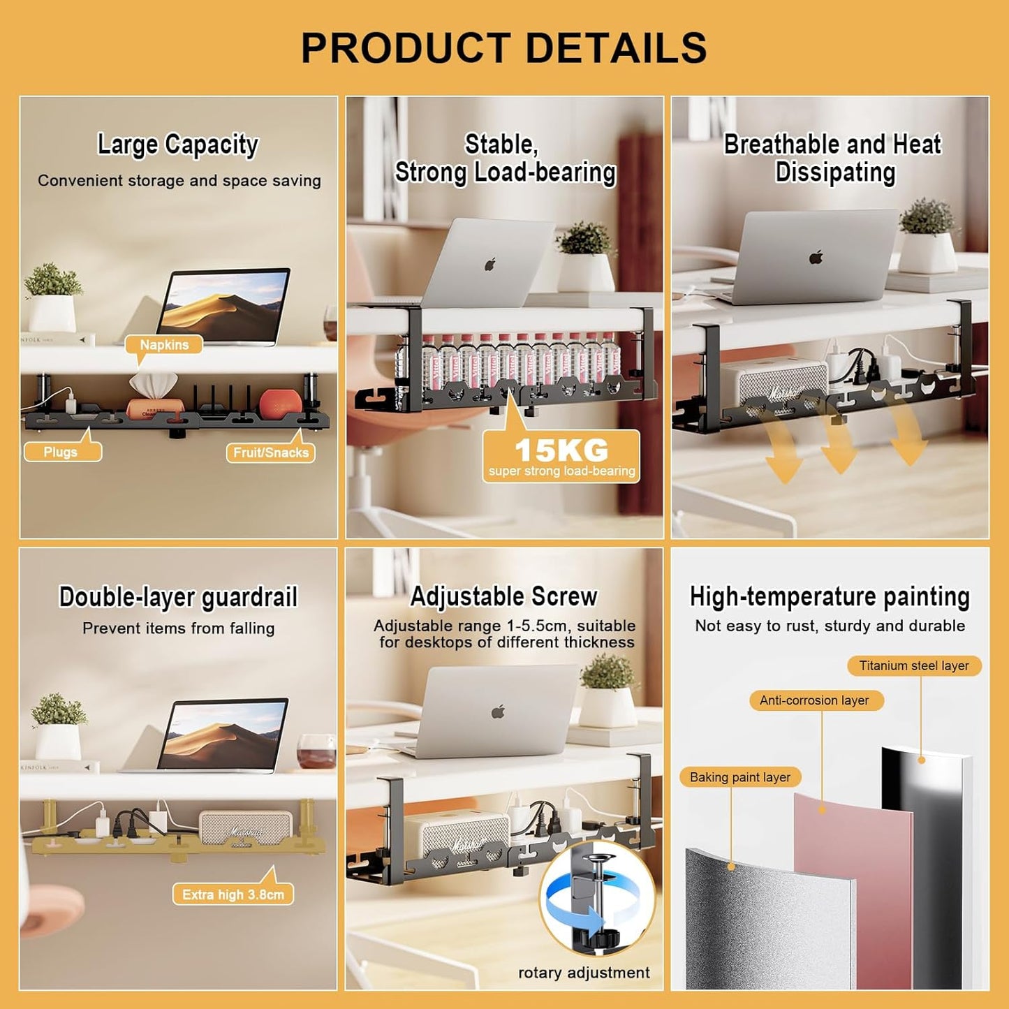 Under Desk Cable Management Tray Black Extendable 15.7"- 29.1" Metal Large Capacity Cable Management Kit No Drill Cable Management Box Cord Organizer for Desk Wire Management Cable Basket