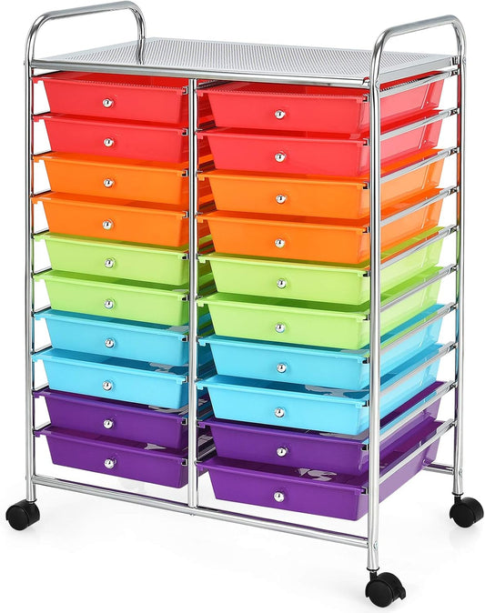 Giantex 20-Drawer Storage Drawer Cart, Rolling Organizer Cart for Office School Tools Scrapbook Paper, Utility Rack on Wheels (Multicolor)