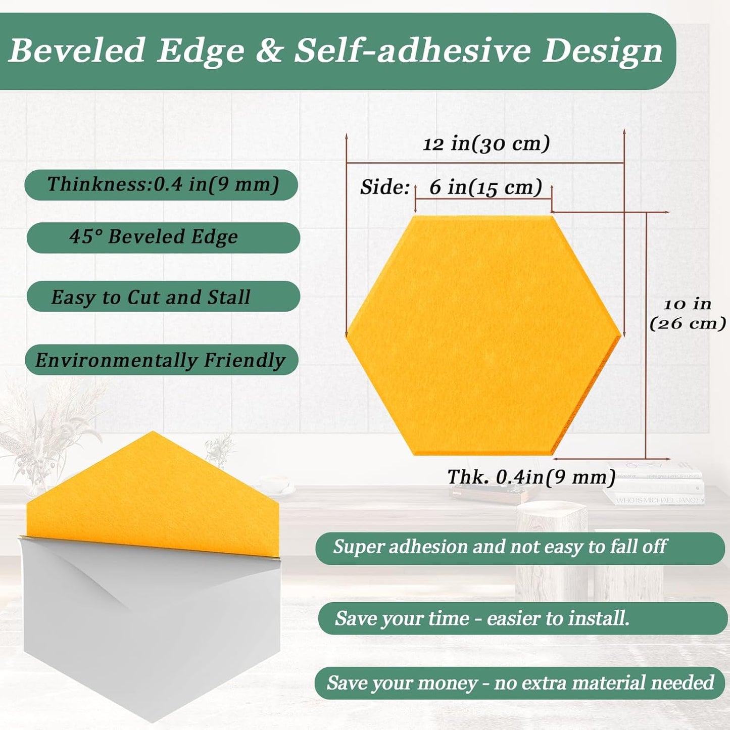 Hexagonal Acoustic Panels-12 Pack High-Density Sound Absorbing Panels 12"X10"X0.4" for Enhanced Noise Reduction, DIY Design, Idea for Studios, Offices, and Home Theaters(Orange)