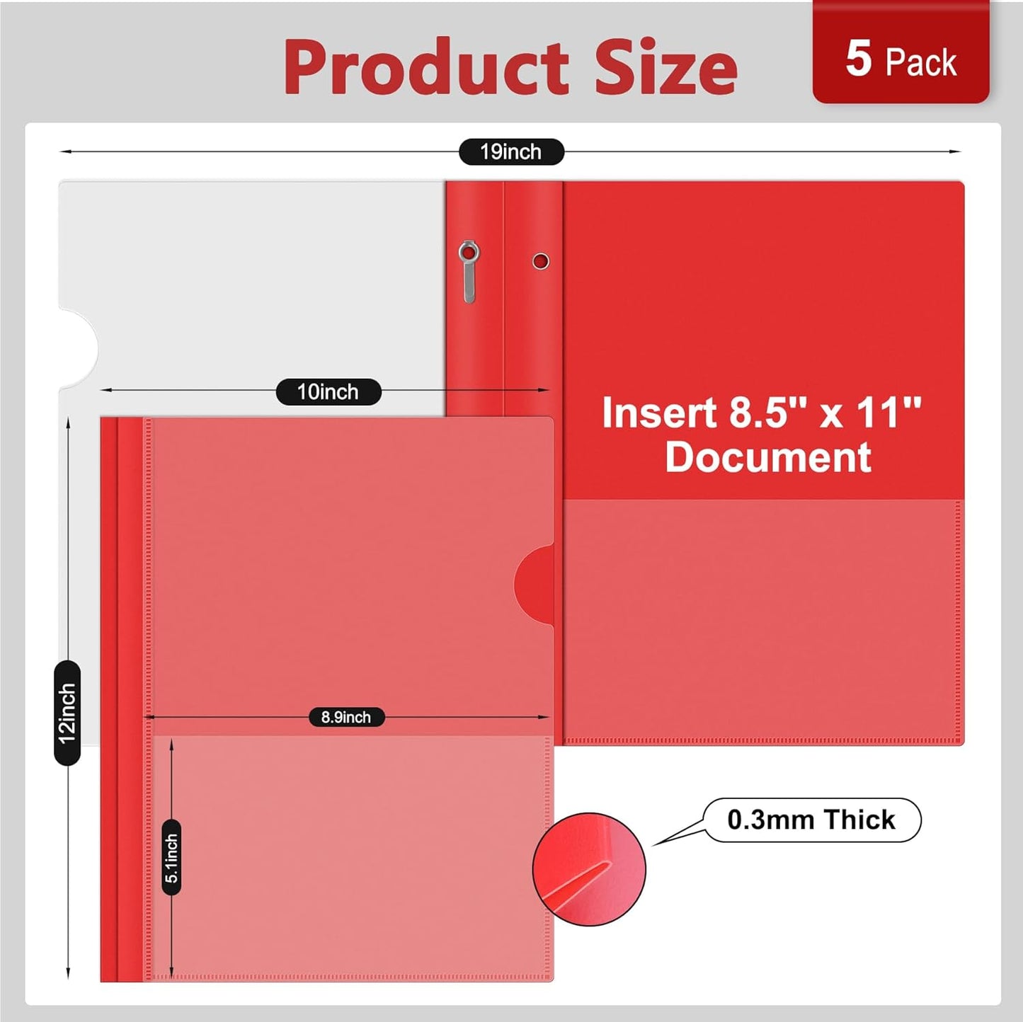 Ndsox 5 Packs Clear Front Report Covers with 3-Prong Fasteners, Plastic Project Presentation Folders Resume Document Covers with Red Back for 8.5" x 11" Letter Size Paper for School Office Business