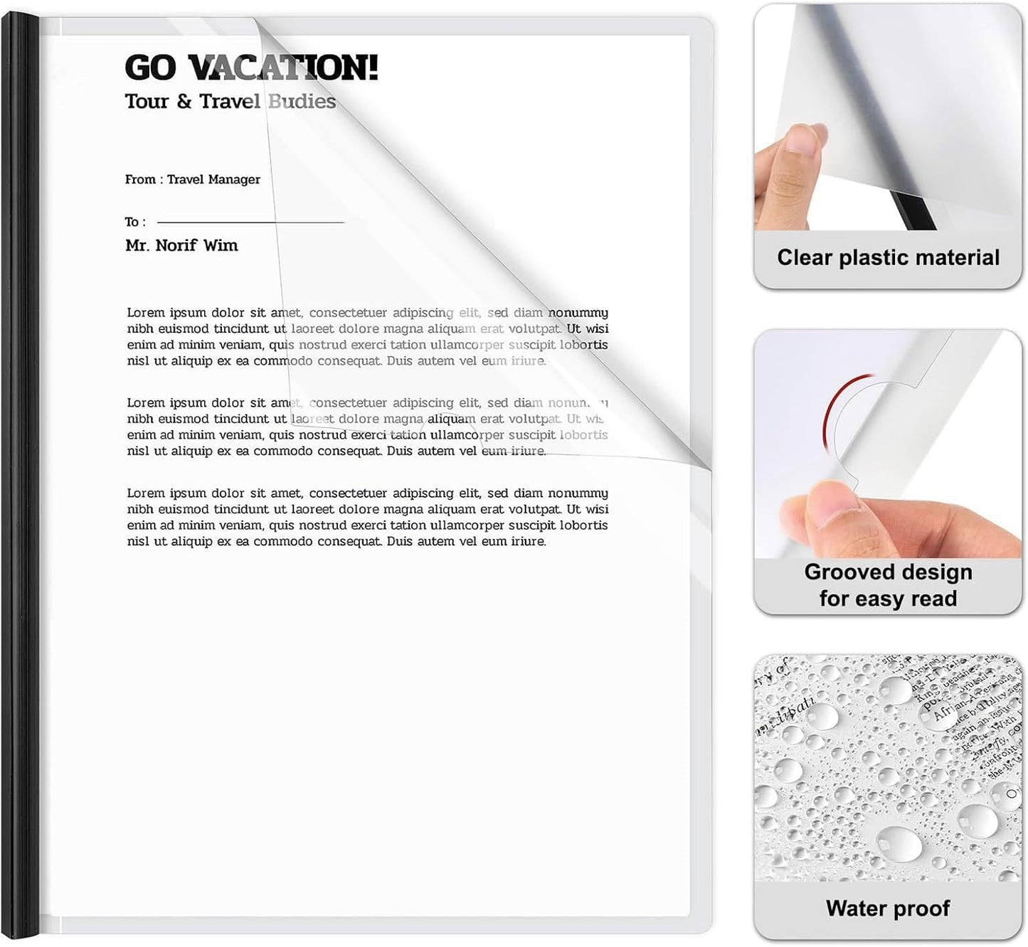 JOERSH 20Pcs Clear Report Covers with Sliding Bar, 40 Sheet Capacity Plastic Binder Paper Protector, Report Folders with Clear Cover for Resume File Documents, Black