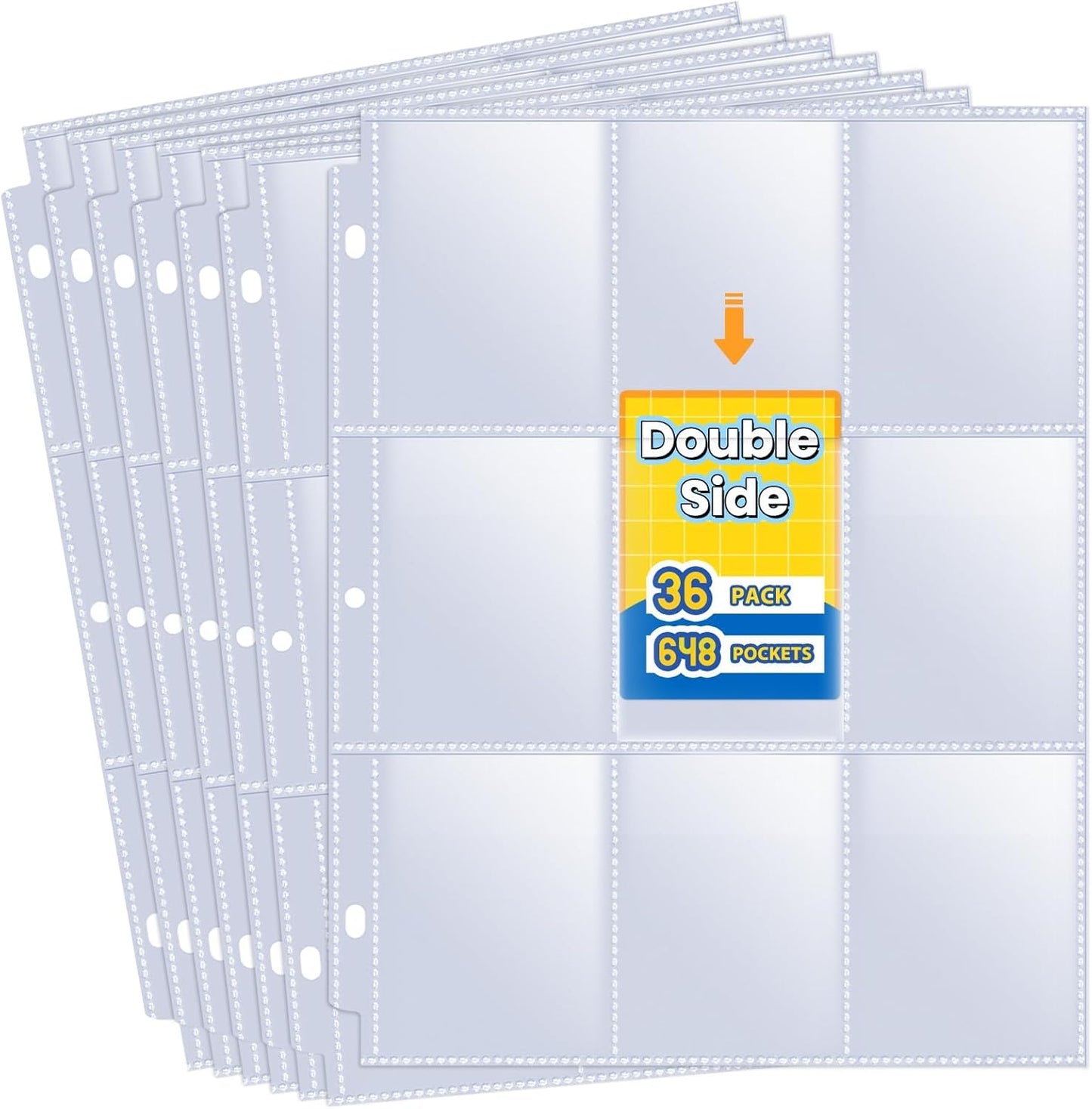 648 Pockets Double Side Trading Card Sleeves, Fabmaker 9 Pocket Card Sleeves Binder Sheets for 3 Ring Binder, Long-Lasting Trading Cards Binder Sleeves Fit for MTG, Baseball, Game, Business Cards