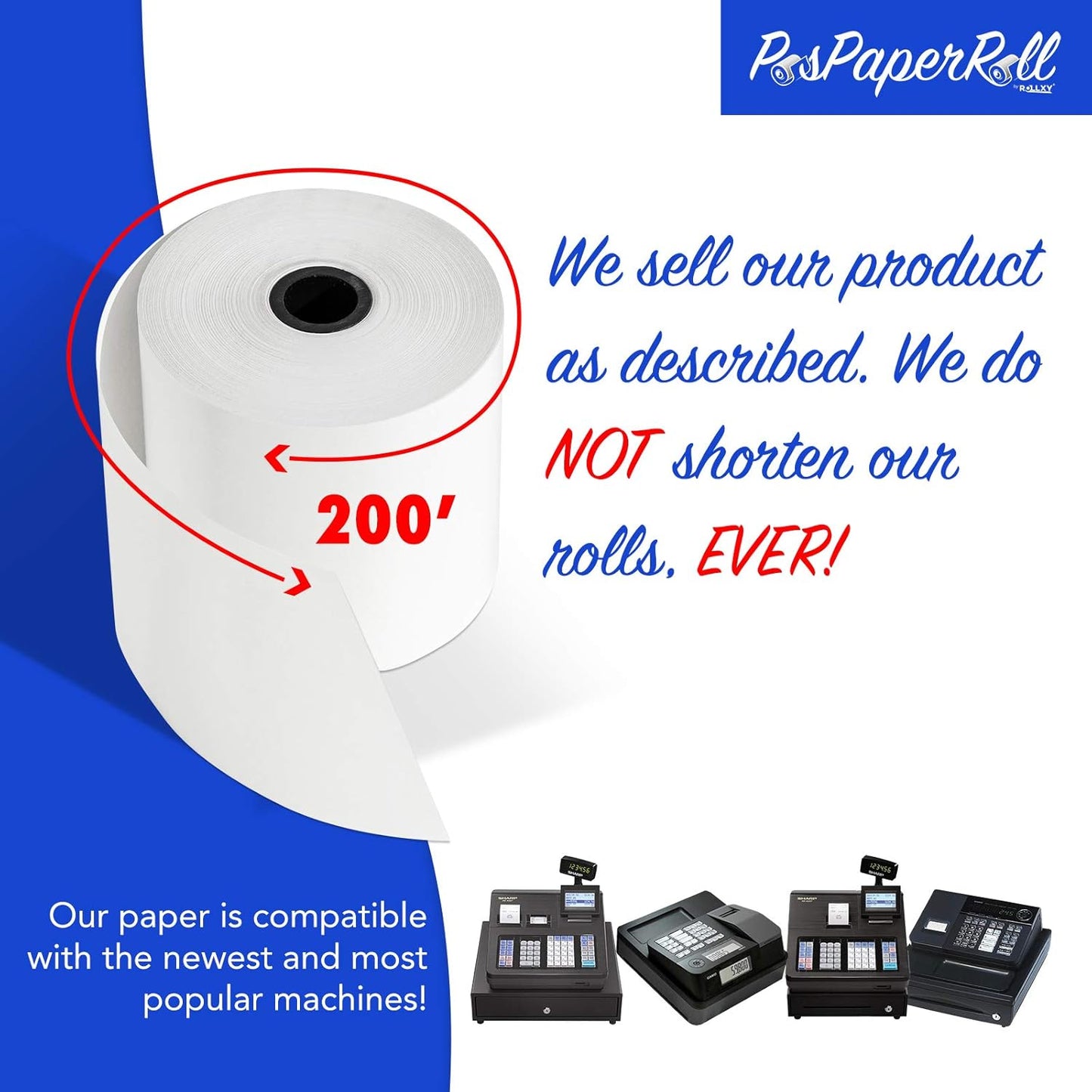 50 Rolls of 2 1/4 x 200 Thermal Paper Rolls for CBM 262, CBM 291, ER-A450T, UP-700, XE-A201, XE-A202