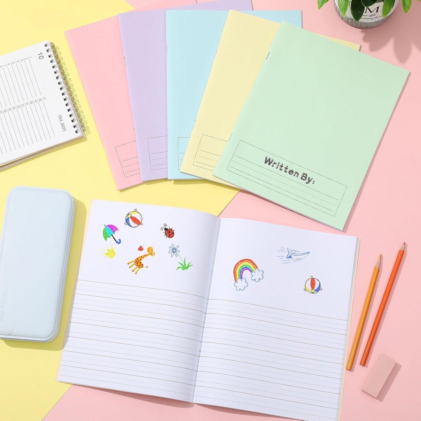 Henoyso 24 Pcs Primary Composition Notebook K-2 9 3/4 x 7 1/2 Inch Primary Journal, Back to School Supplies, Bulk Blank Writing Book for Kid to Write Draw Journal 60 Page Notebooks (Light Color)