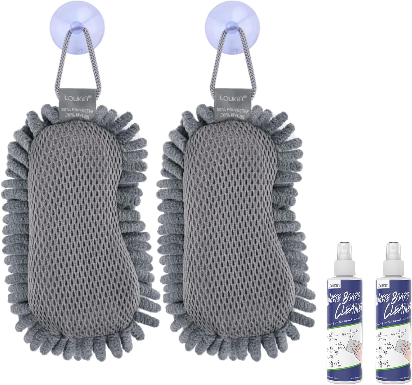 loukin Shag Dry Erase Eraser (3.4 fl oz Whiteboard Cleaner Included), Microfiber White Board Eraser, Washable Glass Board Erasers, for Classroom, Home and Office Use(2 Pack)