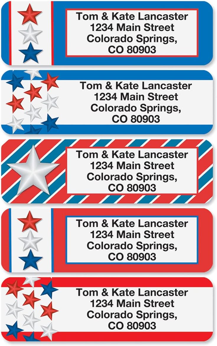 Colorful Images Star Spangled Patriotic Rolled Personalized Return Address Mailing Labels with Dispenser, Customize with Name & Shipping Address, 250 ¾” x 2½” Self Adhesive, Easy Peel Label Roll