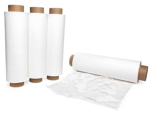 IDL Packaging 15.25" x 300' Refill Roll (Pack of 4) for MP-300W HexcelWrap Honeycomb Packing Paper Station, White - Natural Kraft Paper with Interlocking Slit Design for Shipping and Moving