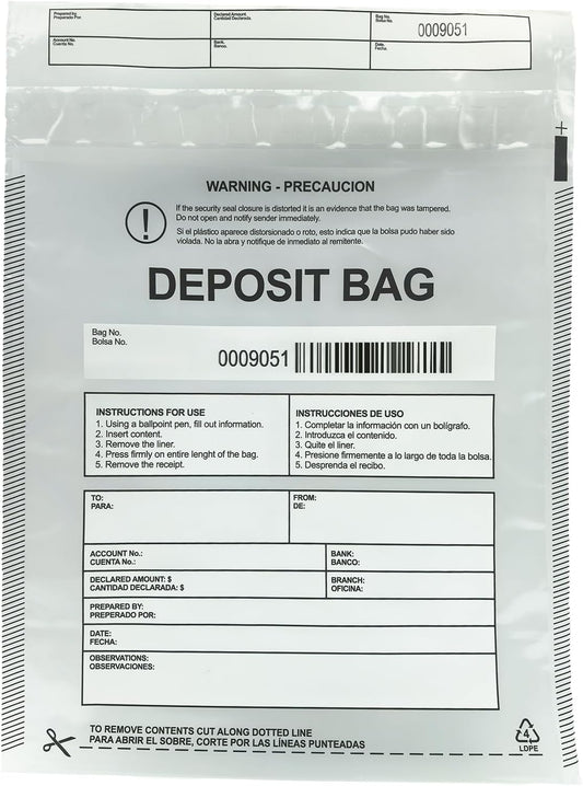 Plastic Deposit Bags 100 Pack Clear 9''x 12'', Security Bank Deposits Bags,Cash register bag,Money bag for Cash,Bank Pocket,Tamper-Evident Bag,Unique Barcode