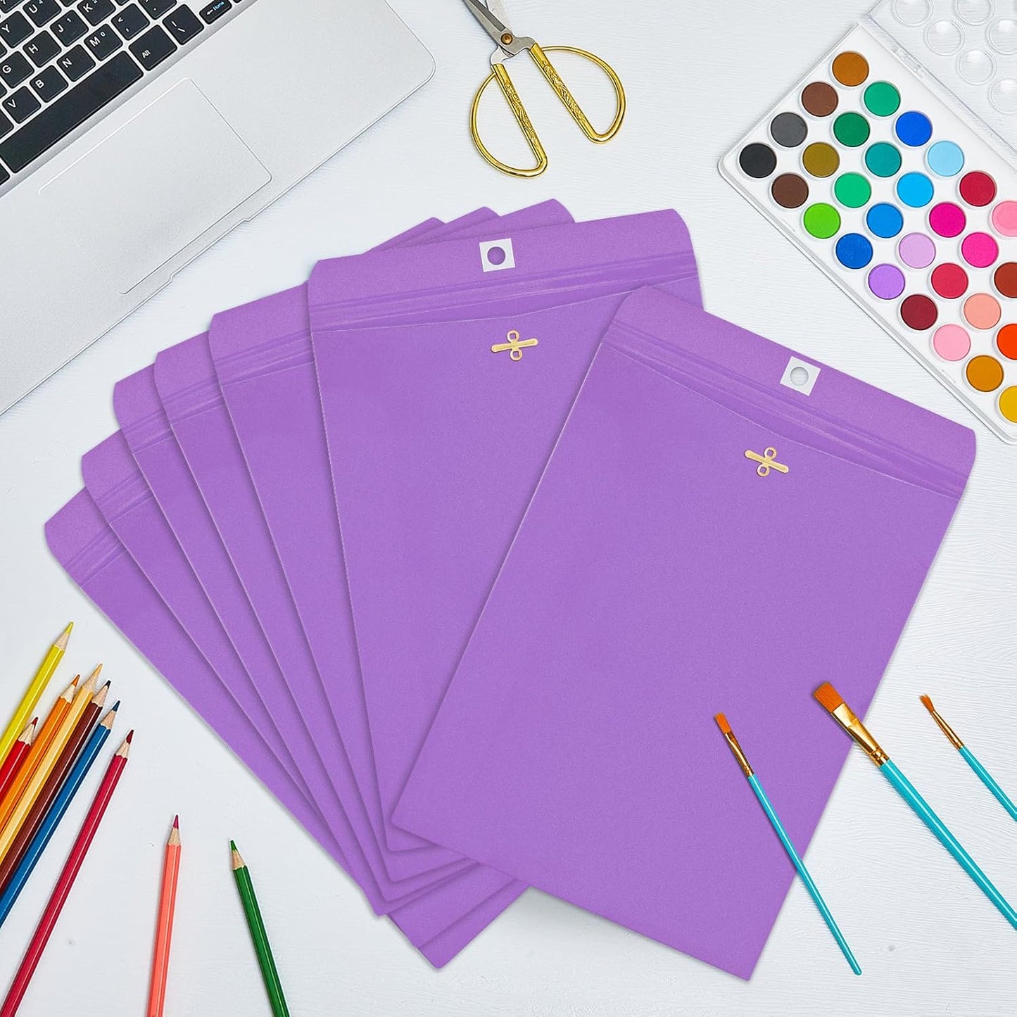Geyee 100 Pcs Clasp Manilla Envelopes 6 x 9 Inch Gummed Colored Envelopes for Storing or Mailing for Home Office Business Supplies(Purple)