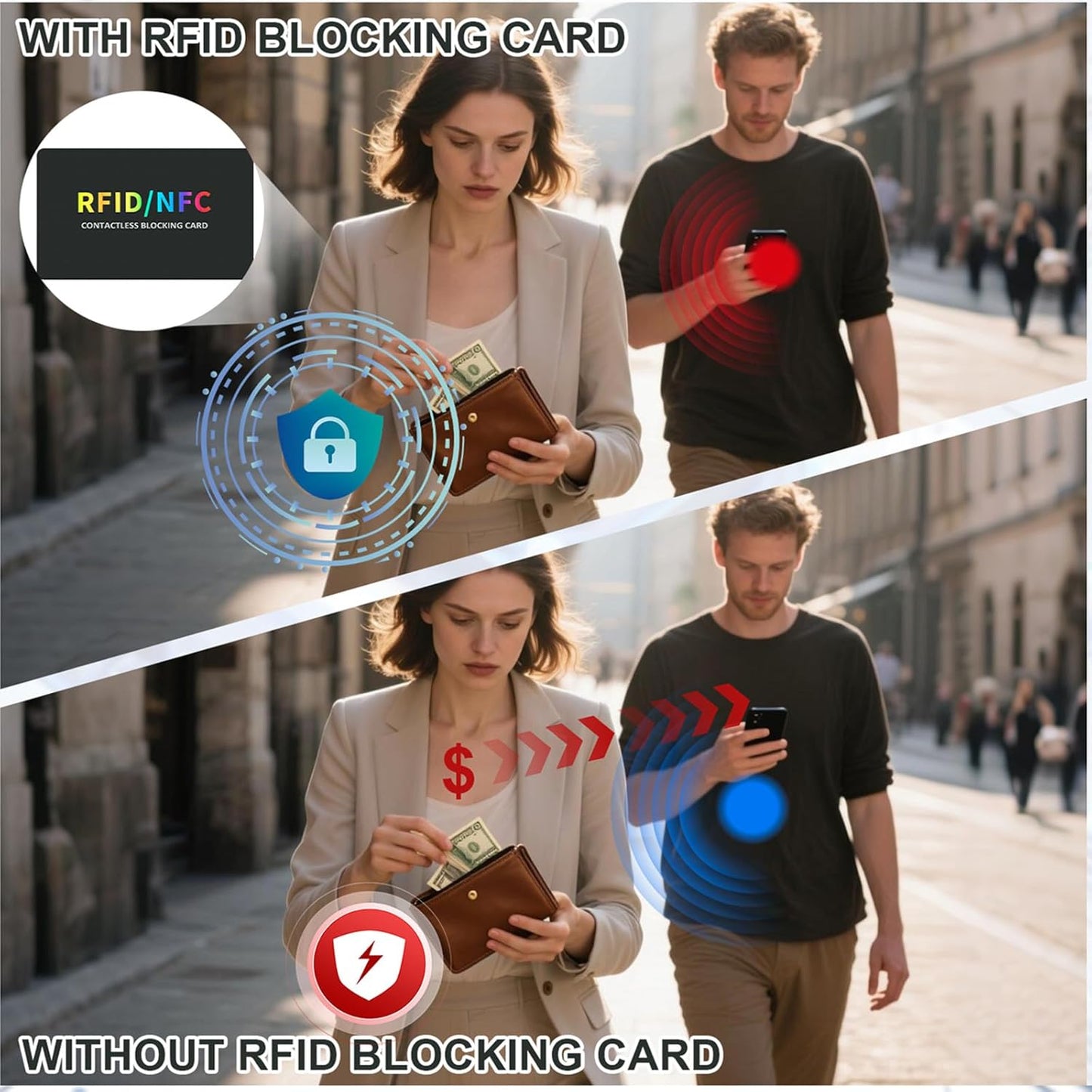 5pack RFID Blocking Cards,Contactless NFC Debit Credit Card Protector,One Card Protects Entire Wallet, Men & Women ID ATM Guard Card Blocker