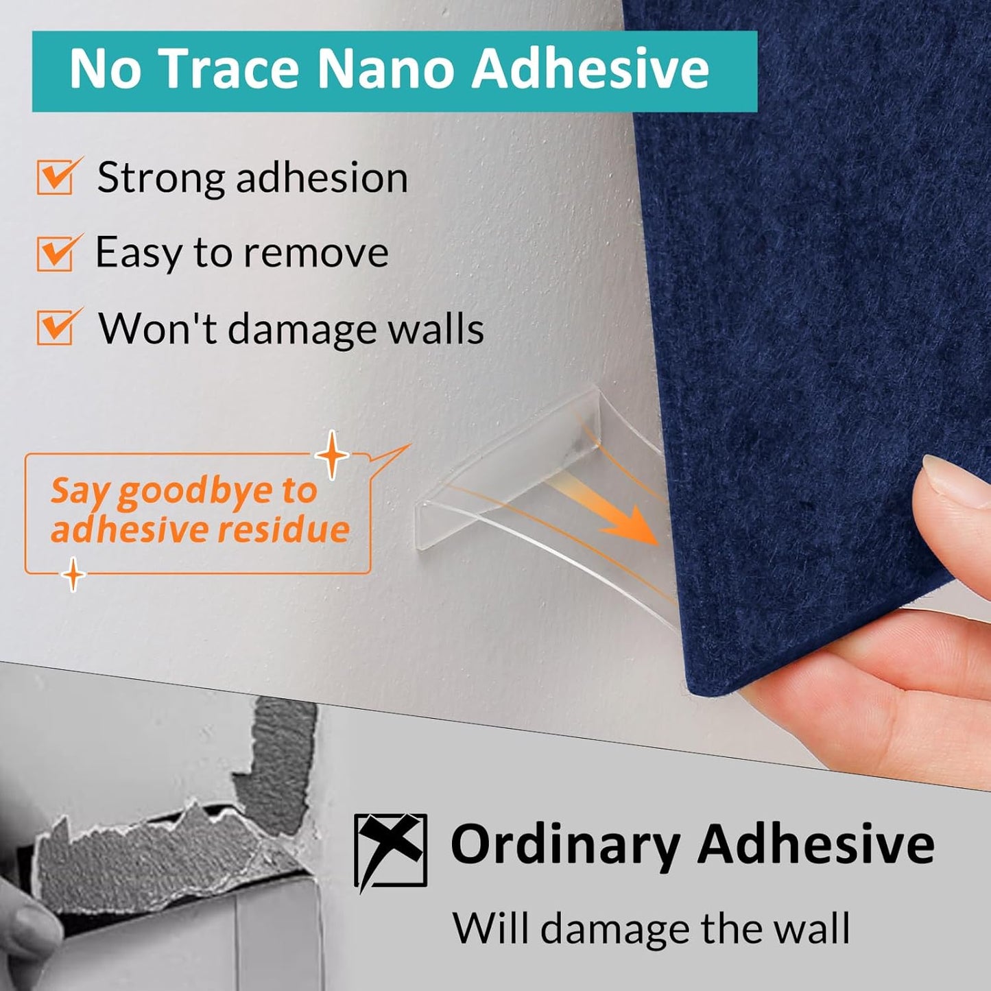 Large Cork Board 48" x 36" - Blue Bulletin Board for Walls - 12 Pack Felt Wall Tiles with Safe Removable Adhesive Tabs - Corkboard for Office Classroom Home Decor - Navy Blue