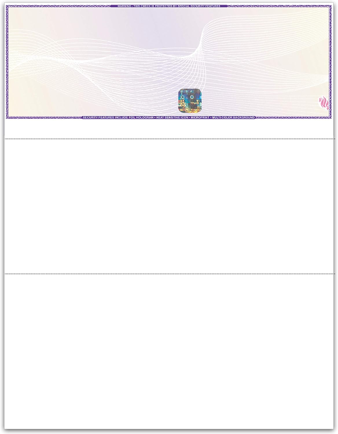 EZ Checks Premium High Security Check Paper with Hologram & 20 Security Features | 500 Sheets (Purple/Yellow, Check at Top)