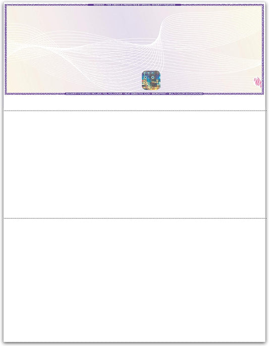 EZ Checks Premium High Security Check Paper with Hologram & 20 Security Features | 500 Sheets (Purple/Yellow, Check at Top)