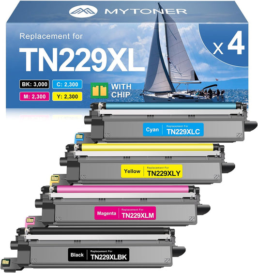 MYTONER Compatible Toner Cartridge Replacement for Brother TN229XL TN229 XL Toner Cartridges for MFC-L3720CDW MFC-L3780CDW HL-L3280CDW HL-L3220CDW HL-L3300CDW Printer (4 Pack TN-229XLBK/C/M/Y)