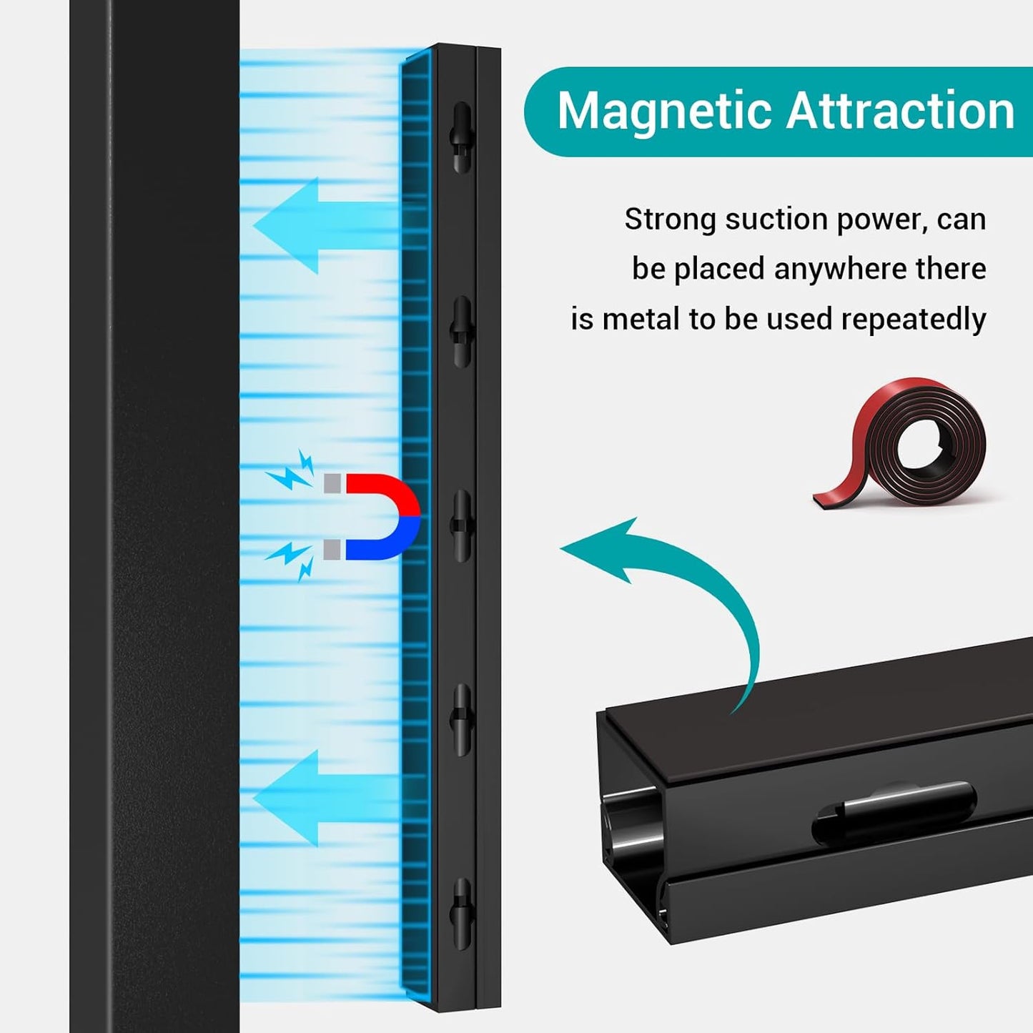 Cable Raceway - Magnetic Cable Management Under Desk with Upgraded Aesthetic Large Hole, Cord Organizer Kit for Hiding Computer, Gaming Desk, Network, Power Cord, TV - 8PCS 8x15.7in Black