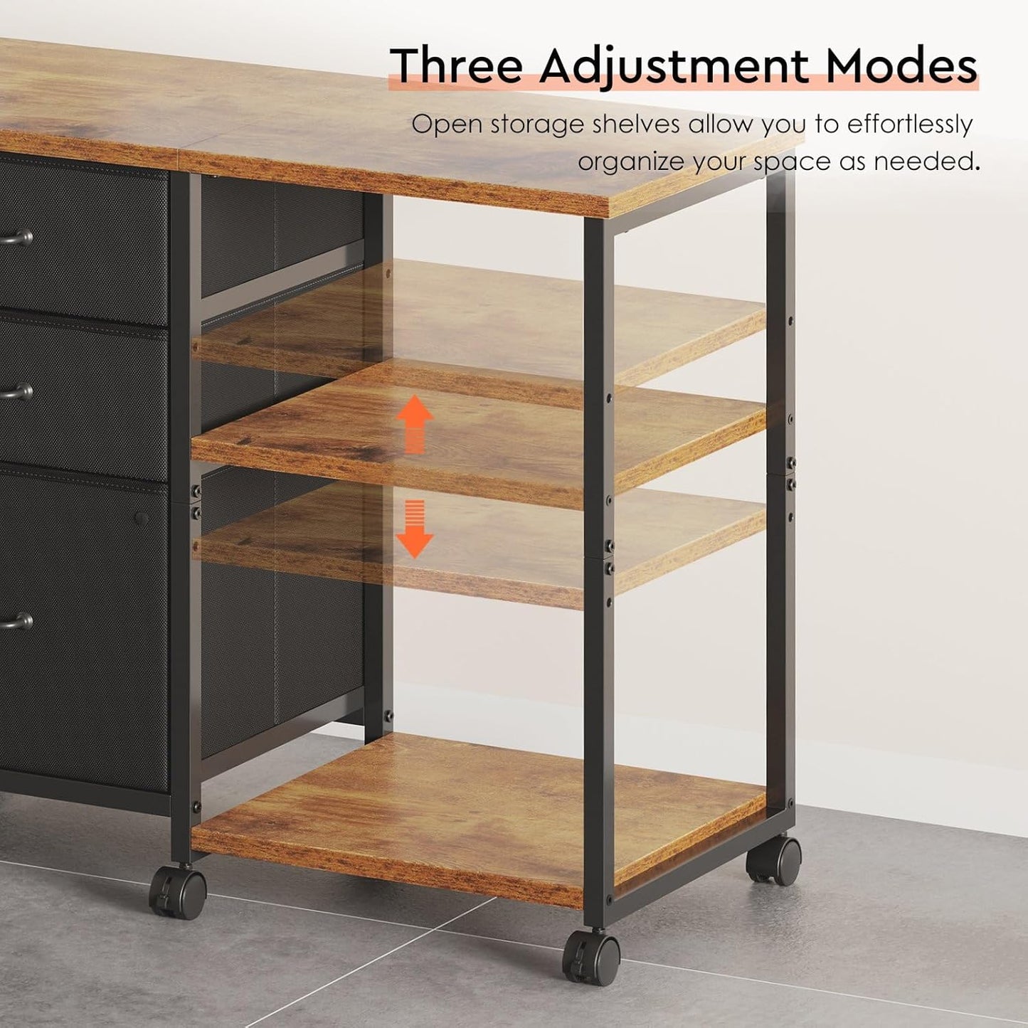 3 Drawer File Cabinet with Wheels Rolling Printer Stand with Open Storage Shelf Fabric Lateral Filing Cabinet for Home Office,Rustic Brown