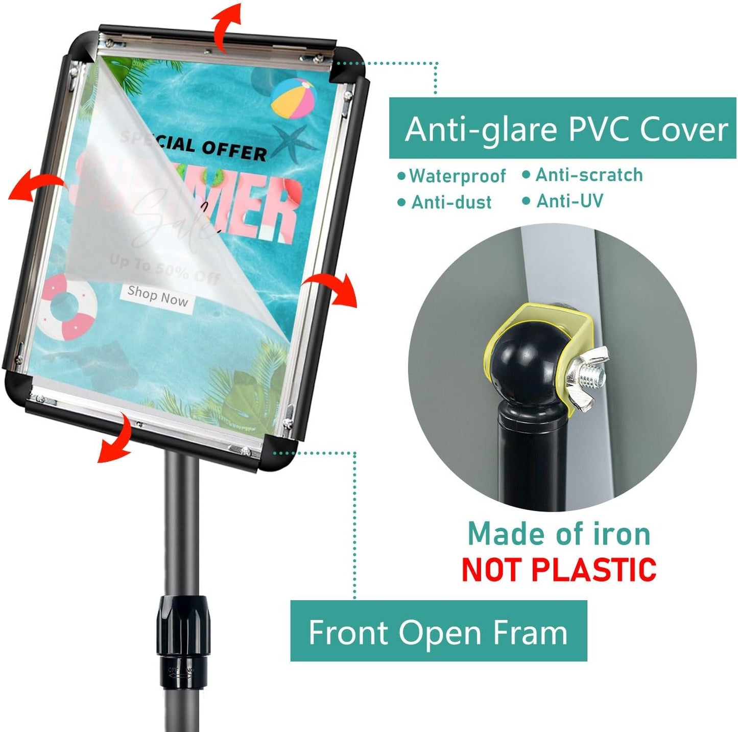 Sign Holder - 6 Packs Adjustable Standing Sign Stand Holder, Pedestal Floor Poster Stand 8.5x11 inch, Snap Frame for Vertical and Horizontal View, Sign Display Stand for Business Mall, Black