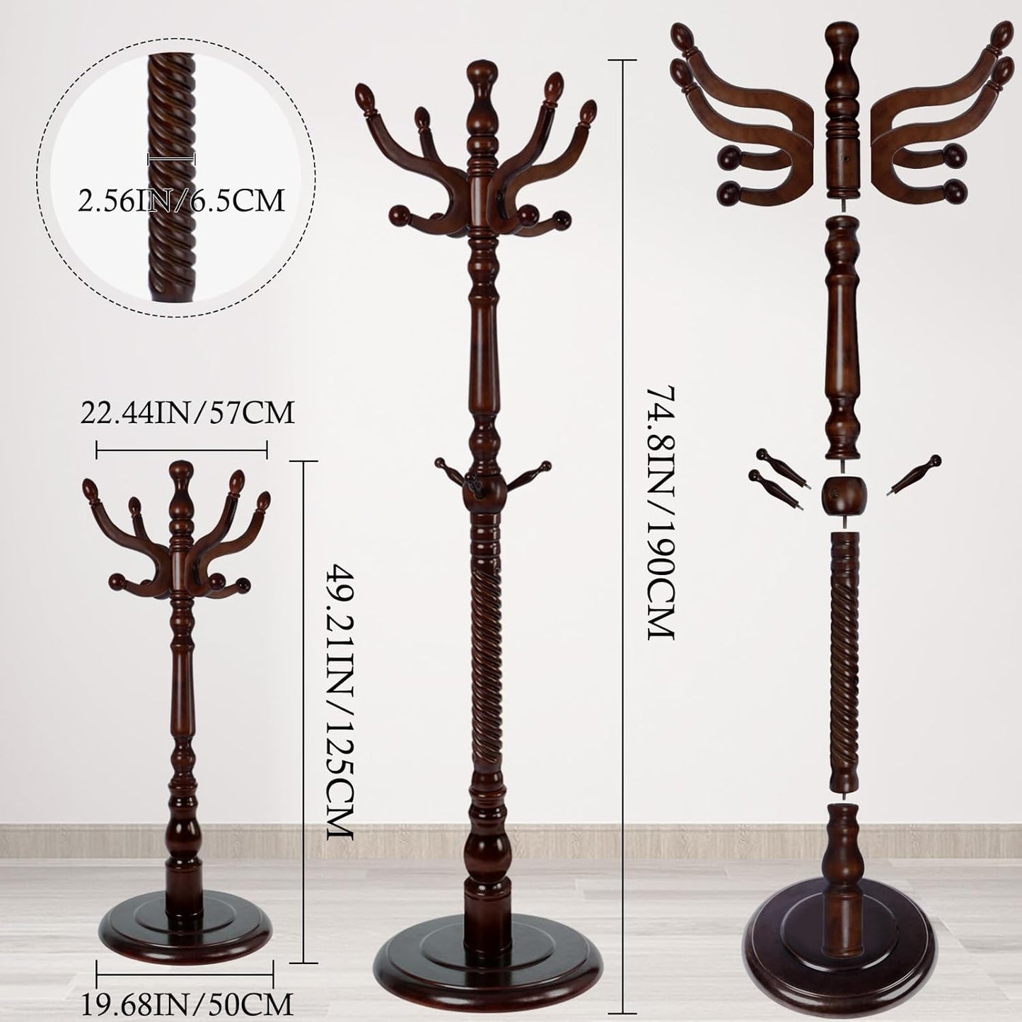 Coat Rack Stand, Solid Wooden Coat Tree with 11 Hooks, Heavy Duty Coat Rack Freestanding with Sturdy Round Base, Natural Birch Wood Coat Hanger Stand for Entryway Bedroom (Circular)