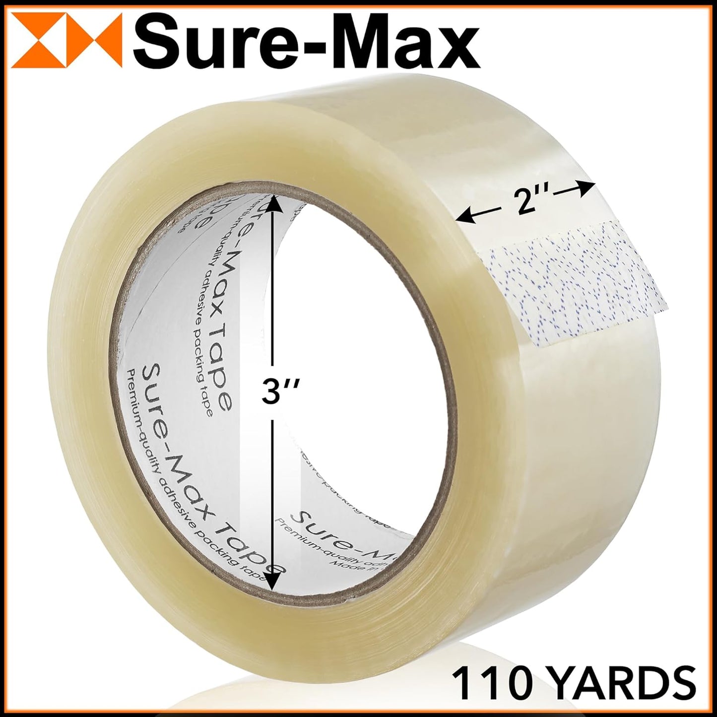 Sure-Max Premium Carton Packing Tape 1.8 mil 330 Feet (110 Yards) - Clear - 12 Rolls