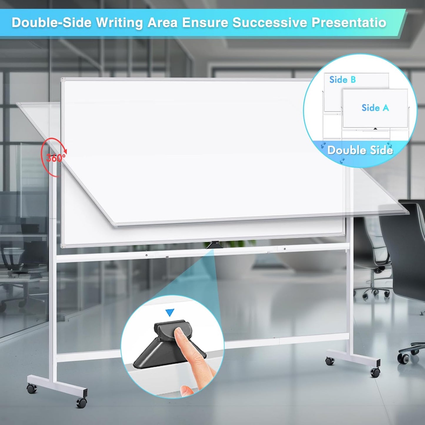 maxtek Rolling Whiteboard 72x48, Large Double-Sided White Board Dry Erase on Wheels, Giant Magnetic White Board Standing for Office, School, Home Office, Homeschool (Sliver)