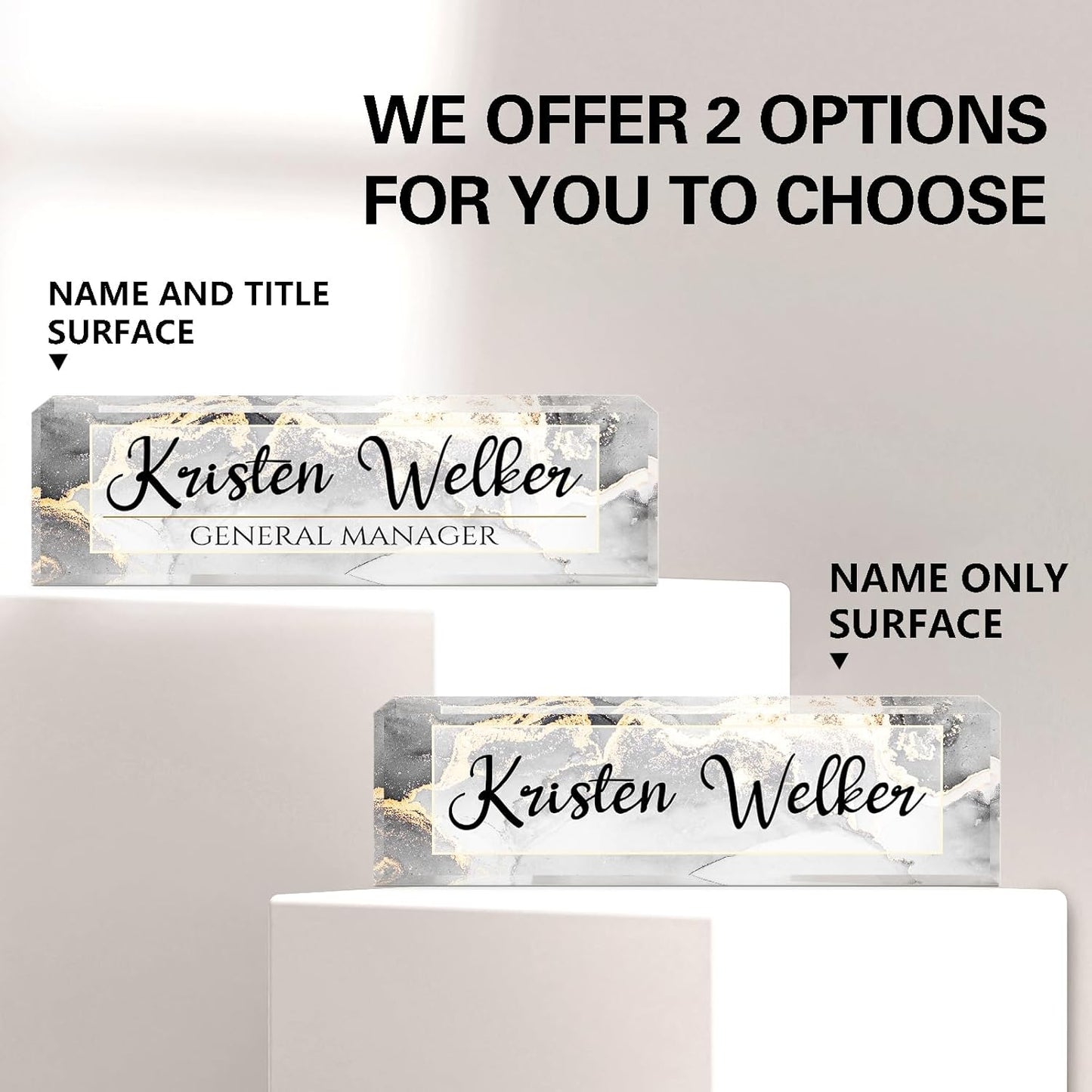 Name Plate for Desk, Desk Name Plate Personalized, Office Decor for Women Men, Acrylic Desktop Accessories, Office Gifts for Boss Nurse Teacher Coworker, Employee Appreciation Gift (Silver/Gold)