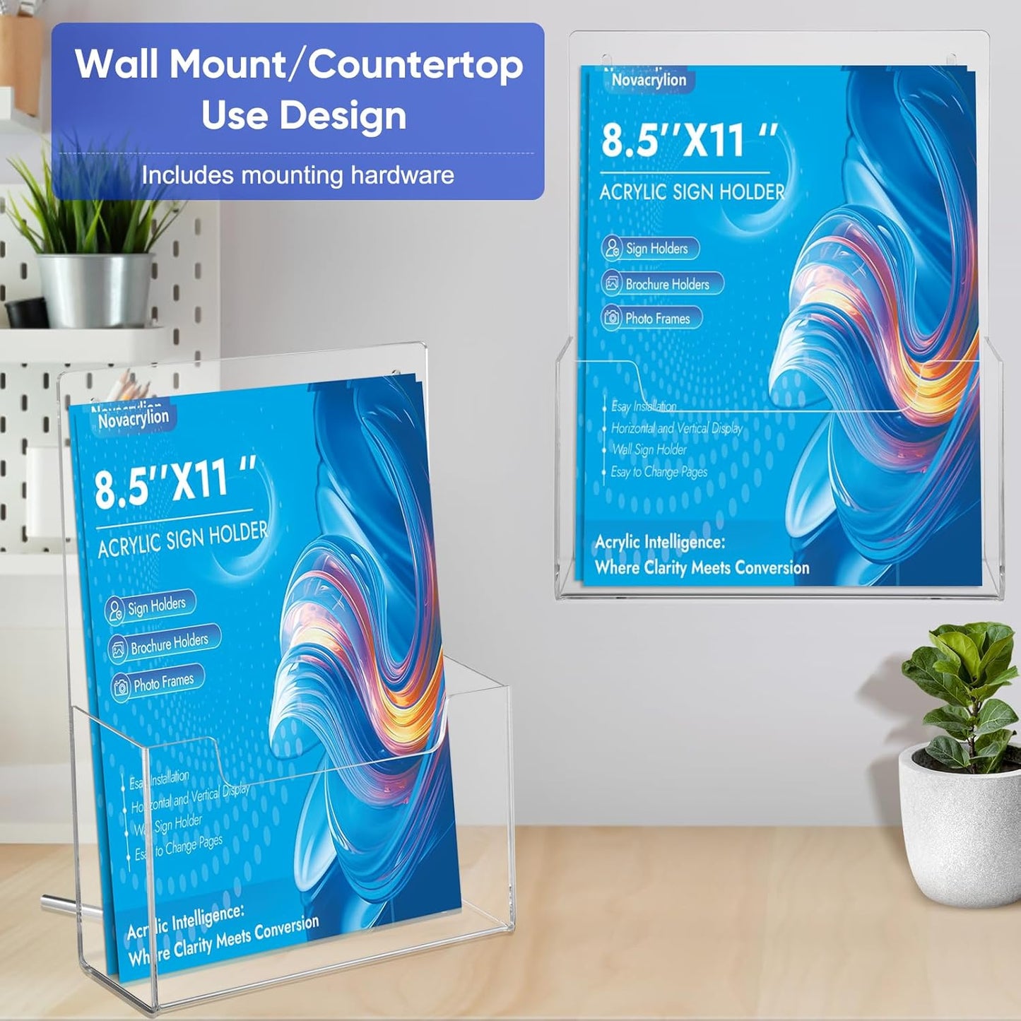 Acrylic Brochure Holder 2-Pack – Trade Show & Vendor Booth Must-Have 8.5×11 Clear Trifold Rack, Wall/Counter Mount, Durable Flyer Display