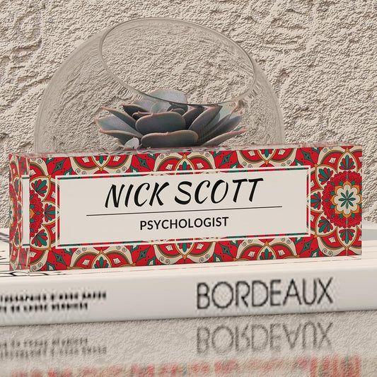 Personalized Office Desk Name Plate on Acrylic Glass - Custom Nameplate Decor, Accessories - Gift for Boss, Coworkers