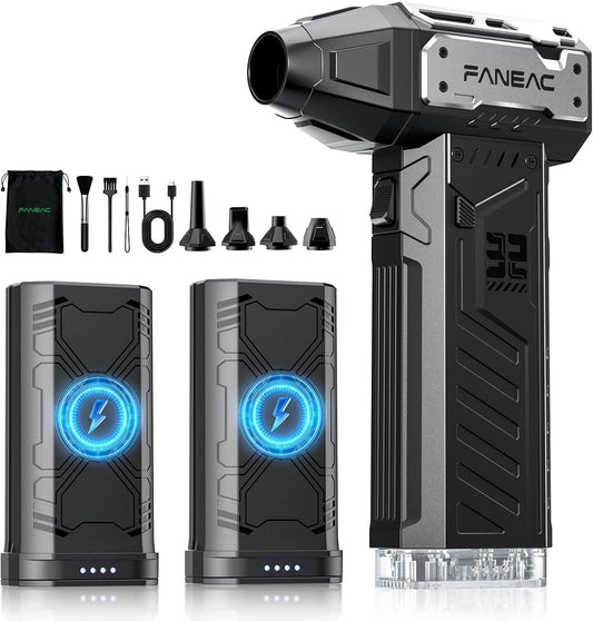 Electric Compressed Air Duster 150mph Wind Speed 2 Battery-Pack 3-Gear BLDC Ultra-Powerful Brushless Motor, for Keyboard, Computer, House, Indoor and Outdoor