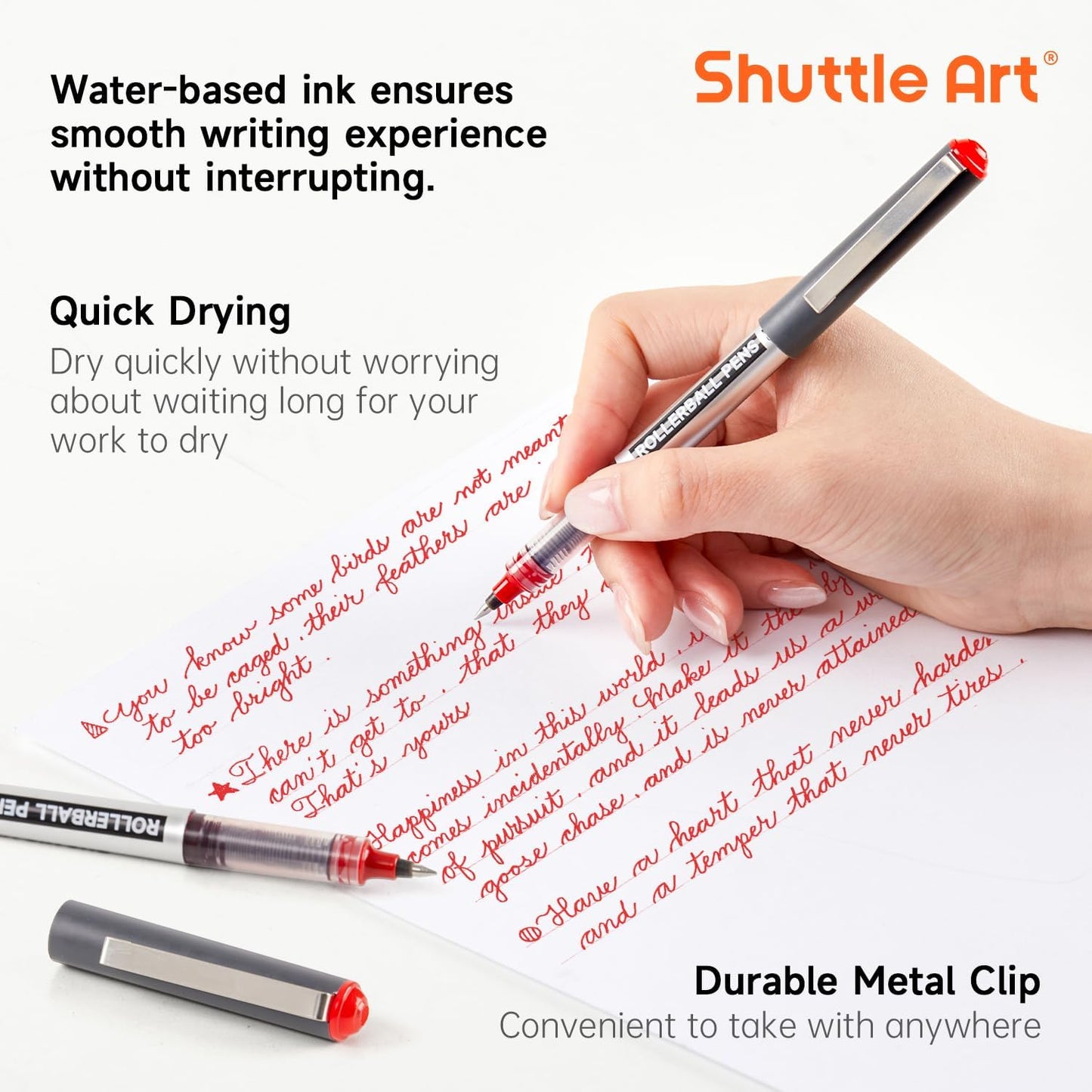 Shuttle Art RollerBall Pens, 25 Pack Red Fine Point Roller Ball Pens, 0.5mm Liquid Ink Pens for Writing Journaling Taking Notes School Office