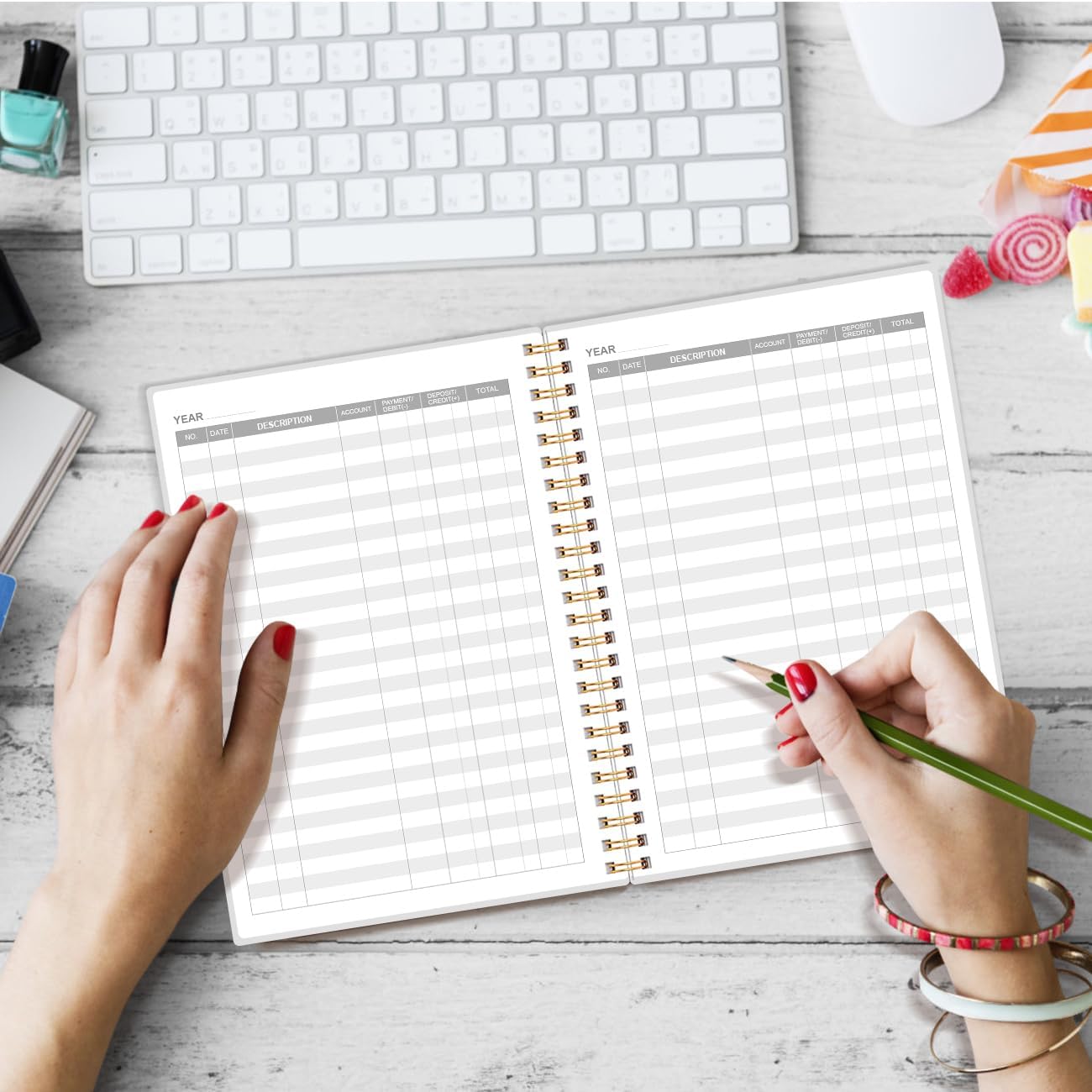 Accounting Ledger Book - A5 Ledger Book for Bookkeeping, Small Businesses & Personal Use, Expense Tracker Notebook for Tracking Money, Expenses, Deposits & Balance, 5.8" x 8.4", Rose Leaf