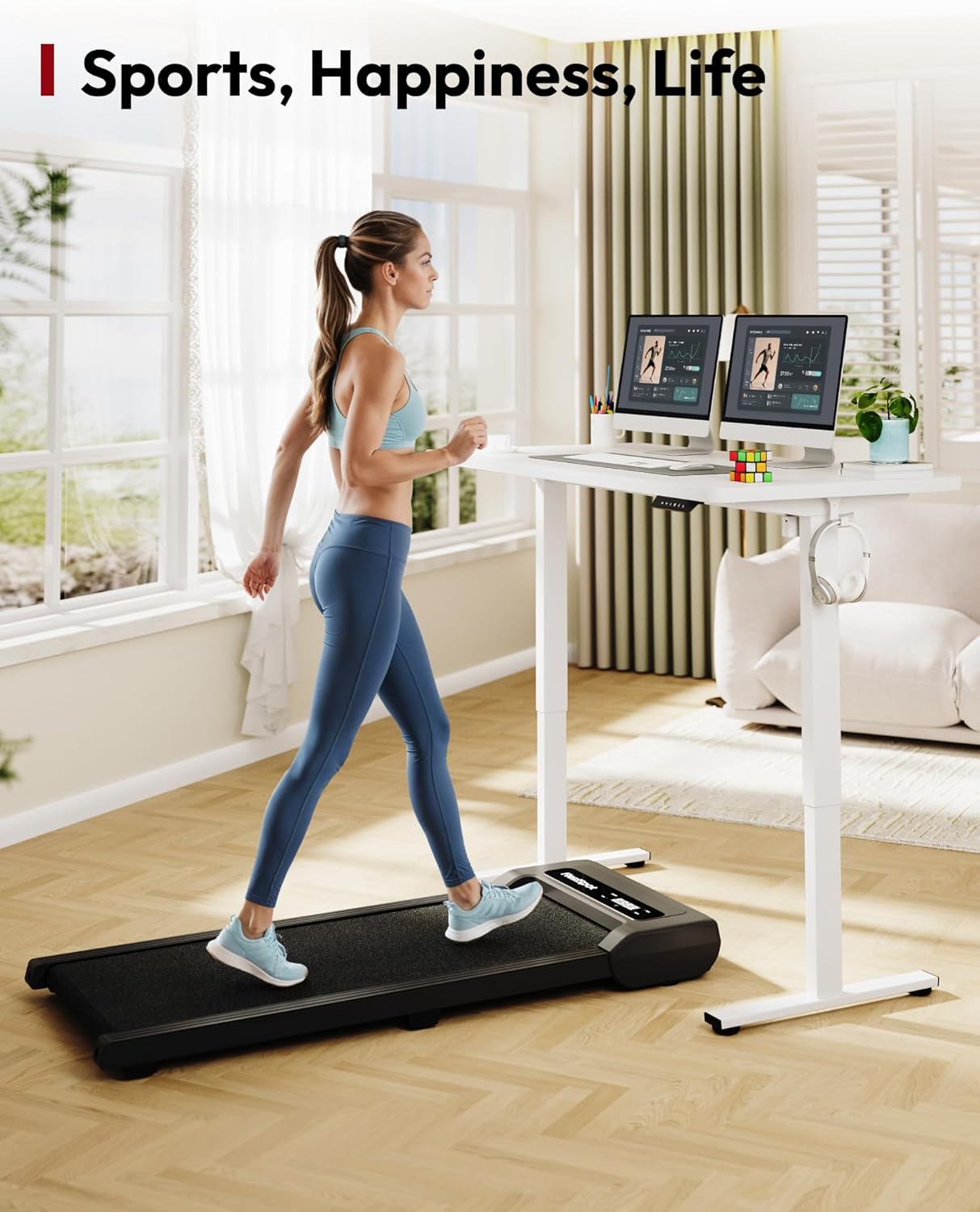 SANODESK Electric Standing Desk 55 x 28 Inches Whole-Piece Desktop Height Adjustable Stand Up Desk w/6-Button Controller Ergonomic Computer Desk for Home Office, White Frame + White Tabletop