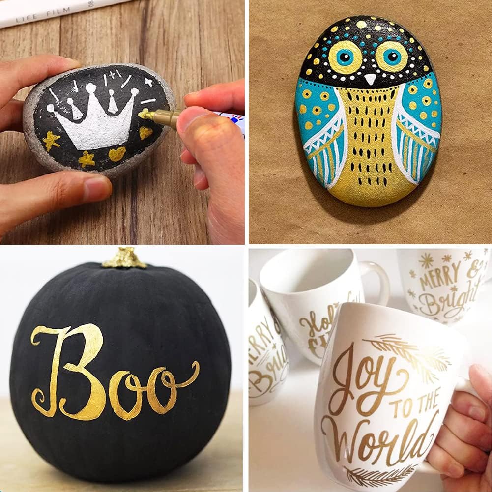 TFIVE Gold Permanent Paint Marker Pens - 2 Count Oil Based Marker Pen, Medium Tip, Waterproof & Quick Dry, for Office, Art projects, Rock Painting, Ceramic, Glass, Wood, Plastic, Metal, Canvas