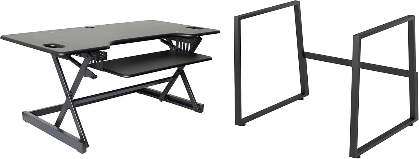 Rocelco 46" Large Height Adjustable Standing Desk BUNDLE - Quick Sit Stand Up Dual Monitor Riser - Tall Gas Spring Assist Computer Workstation - Retractable Keyboard Tray - Black (R DADRB-46-FS2)