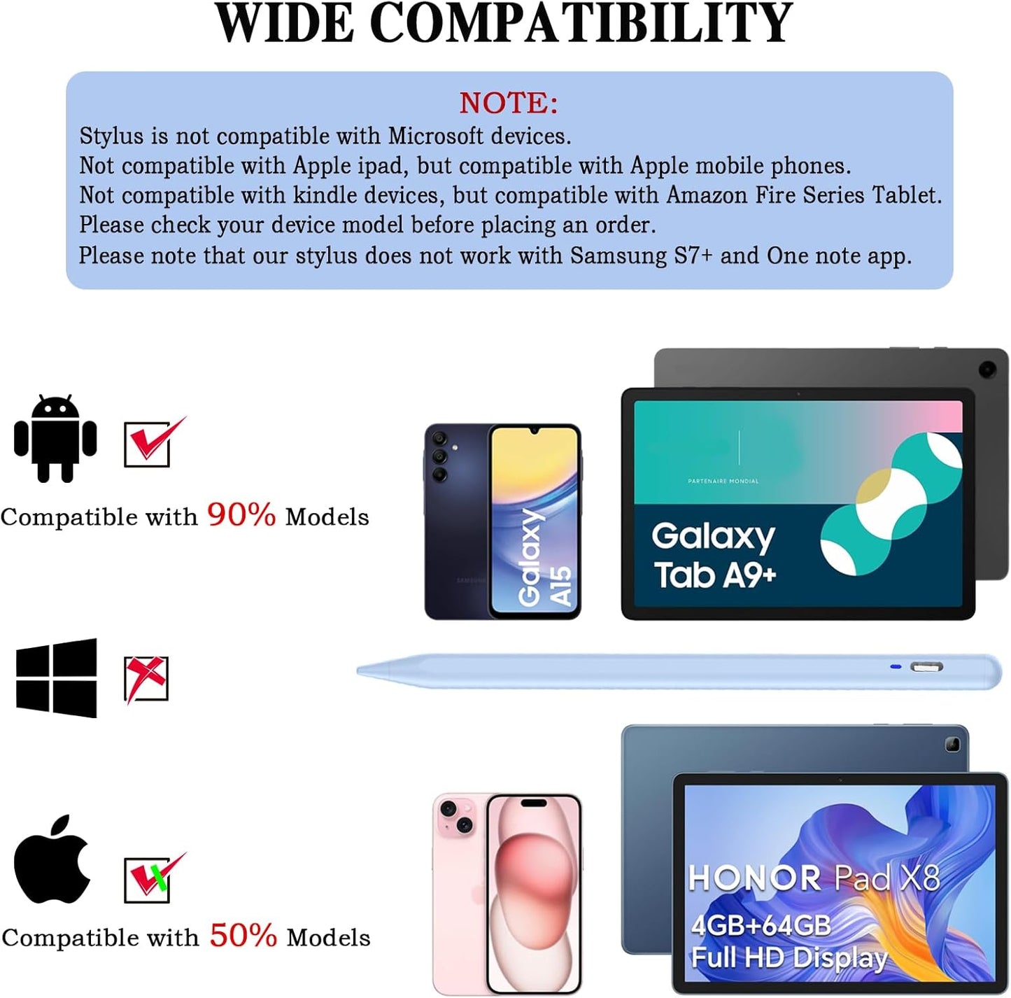 Universal Stylus Pen for iOS/Android,Drawing & Writing Rechargeable Touch Screen Pen Magnetic Tablet Stylus with POM Tip for iPhone/Samsung/XiaoMi/Huawei/Vivo/Lenovo and Other Android Device -Blue