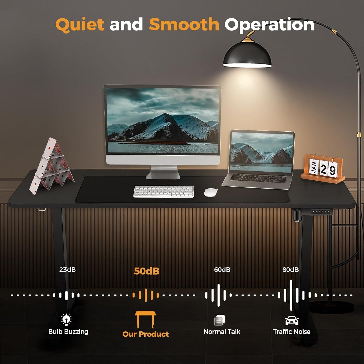 Electric Standing Desk 63 x 24 Inches Adjustable Height Ergonomic Sit Stand Up Desk Curved for Home Office Computer Workstation with 2 USB Ports 3 Power Outlets Memory Preset Wheels, Black