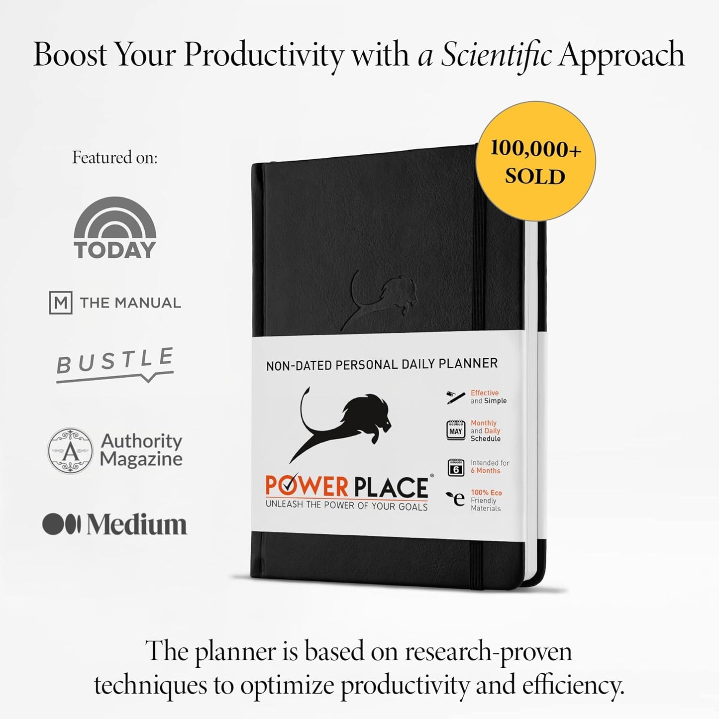 Daily Planner, Calendar & Life Organizer to Improve Time-Management, Productivity & Happiness | Vegan Leather Hardcover Notebook with Blank Dates, Undated 6 Months Hourly Planner for Men & Women, 24 Hour Agenda (Black)