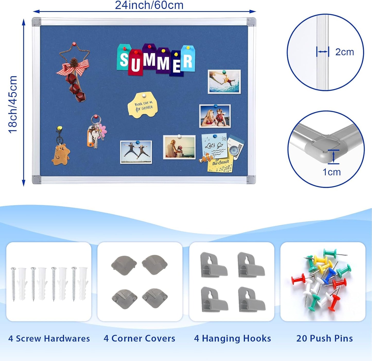 Hanging Fabric Board Message Memo Board Display Organization for Company Public Office,Blue Felt,24x18inches