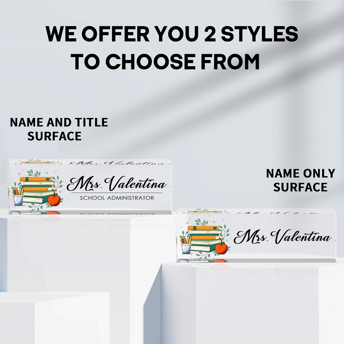 Teacher Name Plates for Desk, Desk Name Plate Personalized, Gifts for Teacher Boss Employee Appreciation Office Desk Decor (Book Apple)